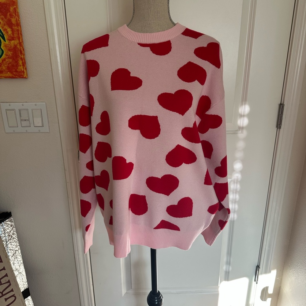 Pink and Red Heart Sweater